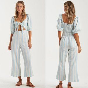Billabong Dizzy Daze Jumpsuit Blue White Size M Striped Cutout